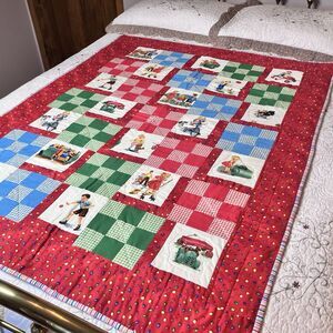 Handmade Baby or Child's Quilt Dick and Jane Colorful Nine Square 59x45"